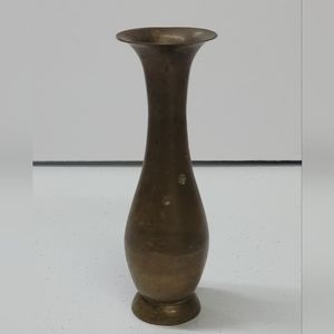 Vintage Solid Brass Vase Etched Leaves Abstract Mid Century India 5.75 in Tall